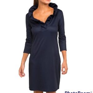 Gretchen Scott Ruffle Neck Navy Dress Size XS